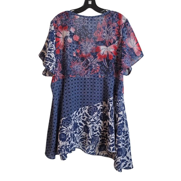 🔴 Jessica Simpson Maternity Top Womens 1X Blue Red Floral Asymmetrical Tunic - Picture 6 of 13
